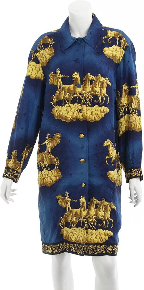 Amazon エルメス シルク シャツワンピース 長袖 ブルー イエロー ワンピース チュニック 通販