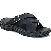 MGGMOKAY Mens Leather Slides Summer Leather Slipper Anti-Slip Comfortable Outdoor Sandals with Adjustable Strap