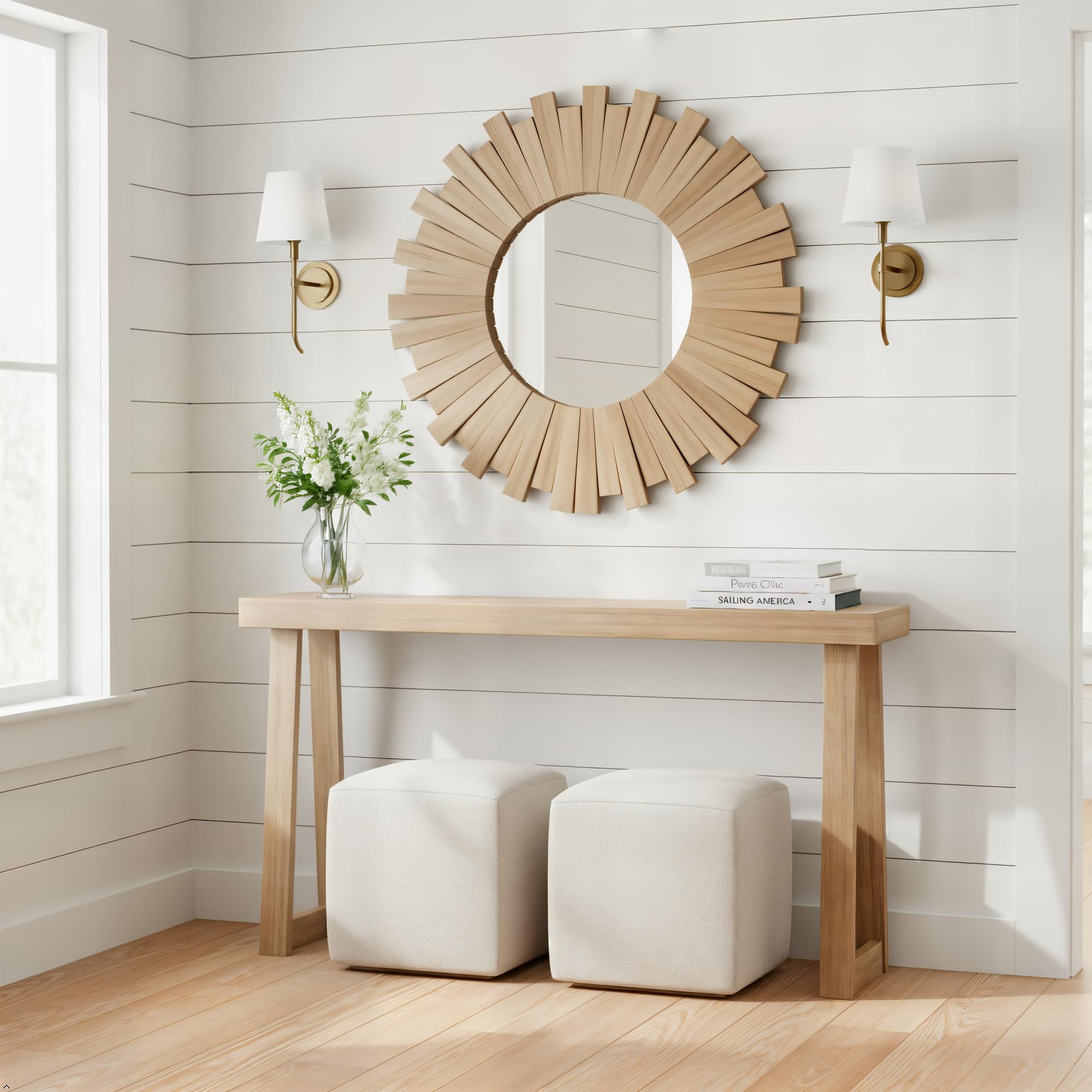 Plank+Beam Solid Wood Console Table, 56 Inch, Sofa Table, Narrow Entryway Table for Hallway, Behind The Couch, Living Room, Foyer, Easy Assembly, Blonde Image