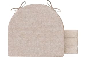 AAAAAcessories U-Shaped Chair Cushions for Dining Chairs with Ties and Removable Cover, 2" Thick Dining Kitchen Chair Pads, Indoor Dining Room Chair Cushions, 17" x 16", 4 Pack, Beige