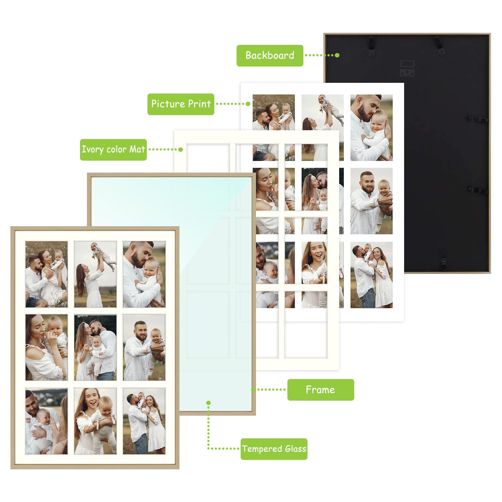 Golden State Art, 13.6x19.7 Gold Aluminum Collage