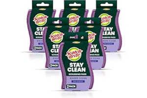 3M Scotch-Brite Stay Clean Scrubber Pads, Non-Scratch Dish Sponges for Kitchen Cleaning, 12 Count, Rinses Clean, Odor-Resistant, Safe on Non-Stick Cookware, Pots, Pans, and Glassware