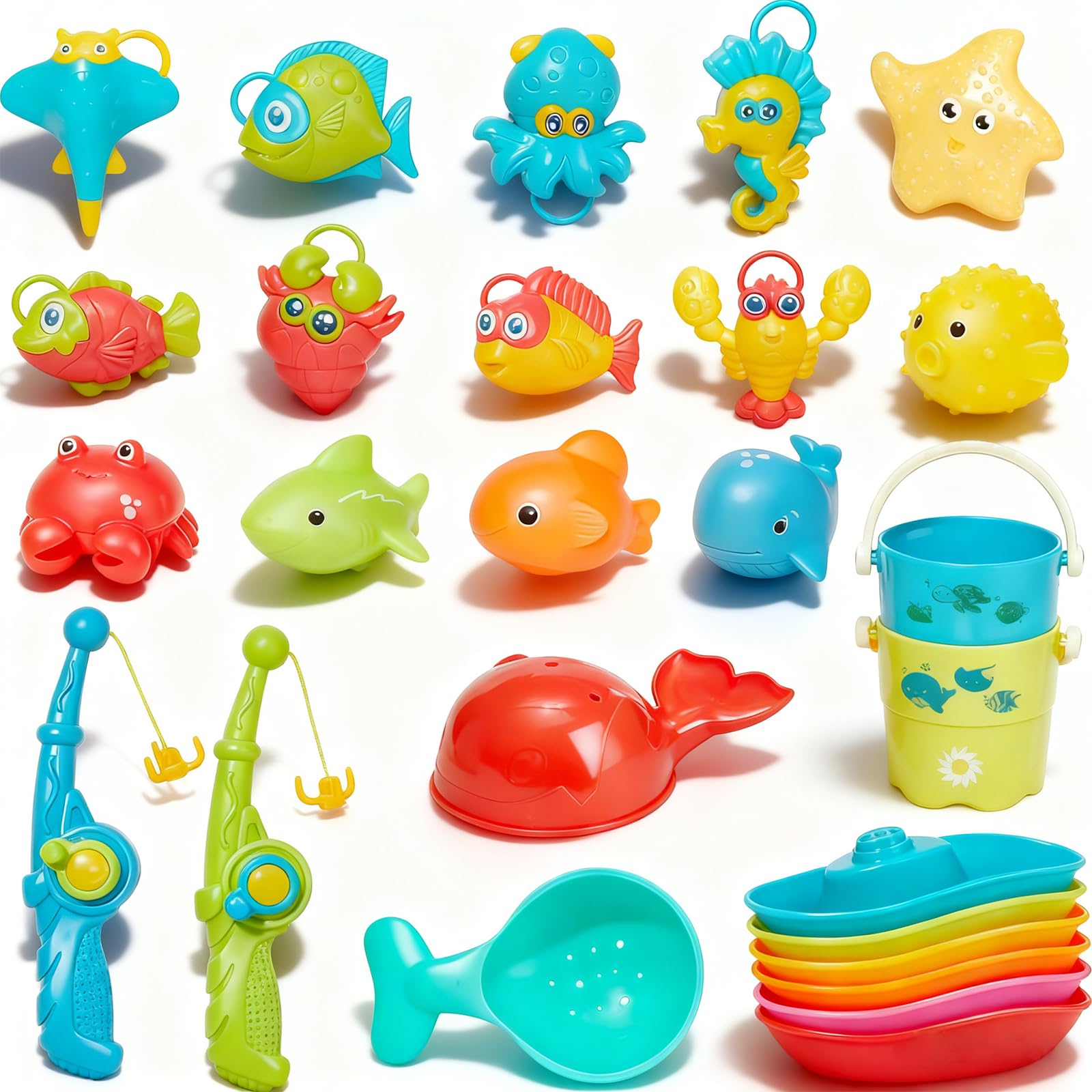 Baby Bath Toys for Kids Ages 1-3, 26Pcs Mold Free Bath Toys Toddler 2-4 for Fishing Game Toys with Fishing Rod Net and Storage Bag, Water Table Pool Bathtub Toys for Toddlers and Kids Ages 3-5 4-8