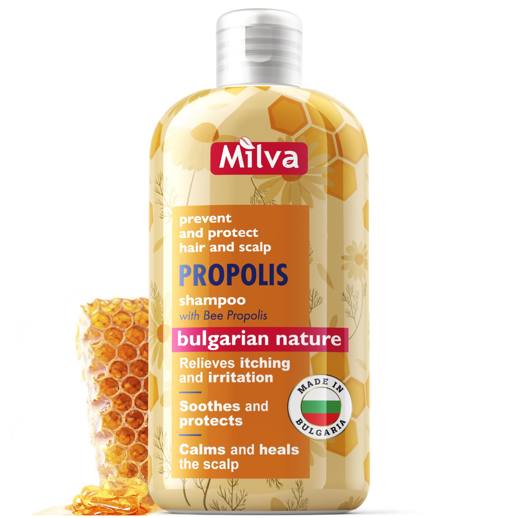 Milva Itchy Scalp Shampoo with Propolis - 200ml Honey Bee Soothing Shampoo for Irritated & Dry Scalp - Itchy Scalp Treatment & Anti Dandruff Solution - Strengthens, Prevents Breakage & Protect Hair