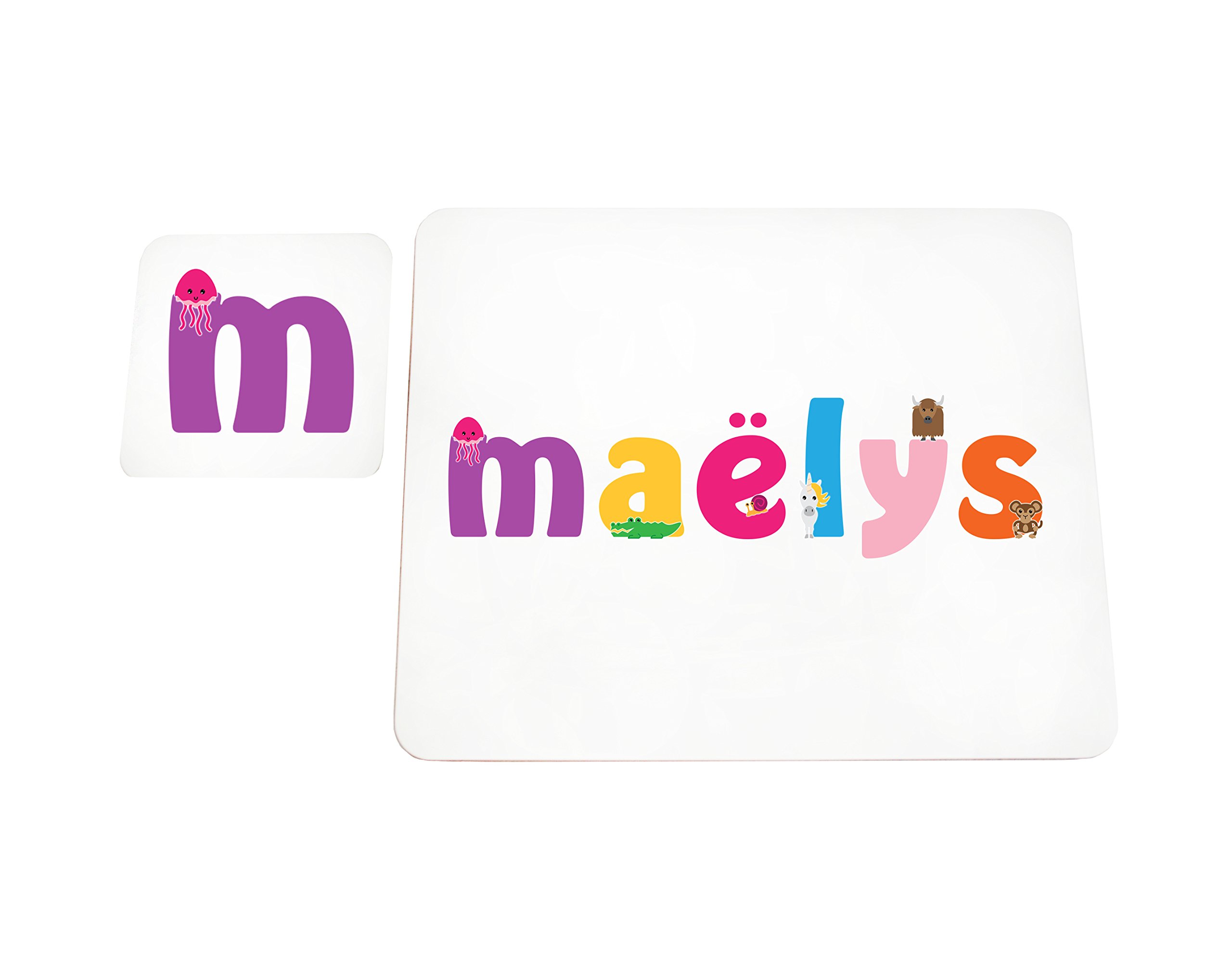 Little Helper Doily with Colourful Coaster Style Example with Girl's Name maëlys