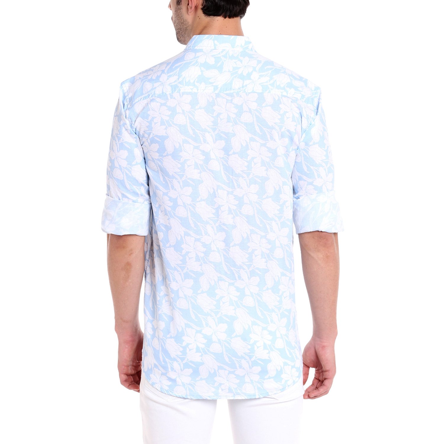 dennis lingo men's cotton linen pink floral printed casual shirt