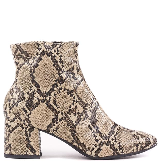 Bota Julia Cobra Cano Curto Salto Bloco Bege