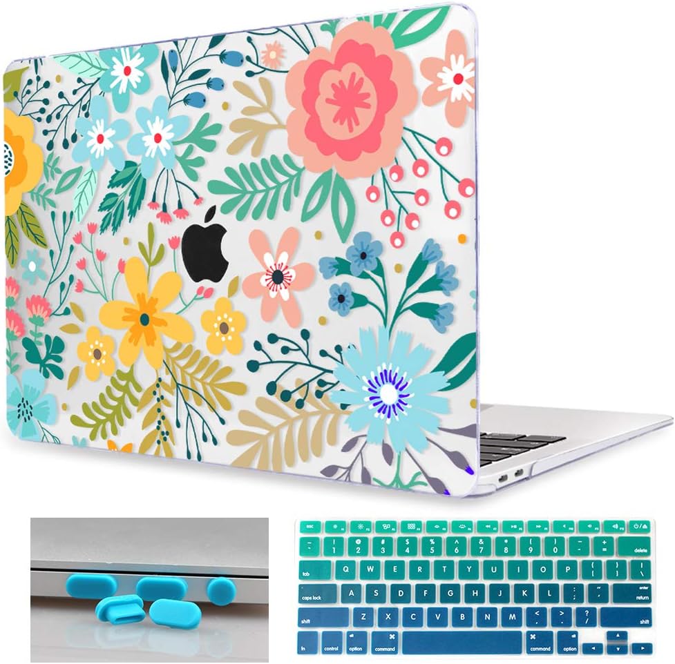 Mektron Laptop Case for MacBook Air 13.3 inch A1466/A1369 (2010-2017 Release), Garden Flowers Clear Print Hard Shell w/Keyboard Cover & Dust Plug