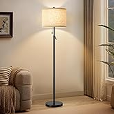 GyroVu Black Floor Lamp, Height Adjustable Standing Lamp Tall Lamp with Fabric Lampshade&Pull Chain Corner Floor Lamps for Li
