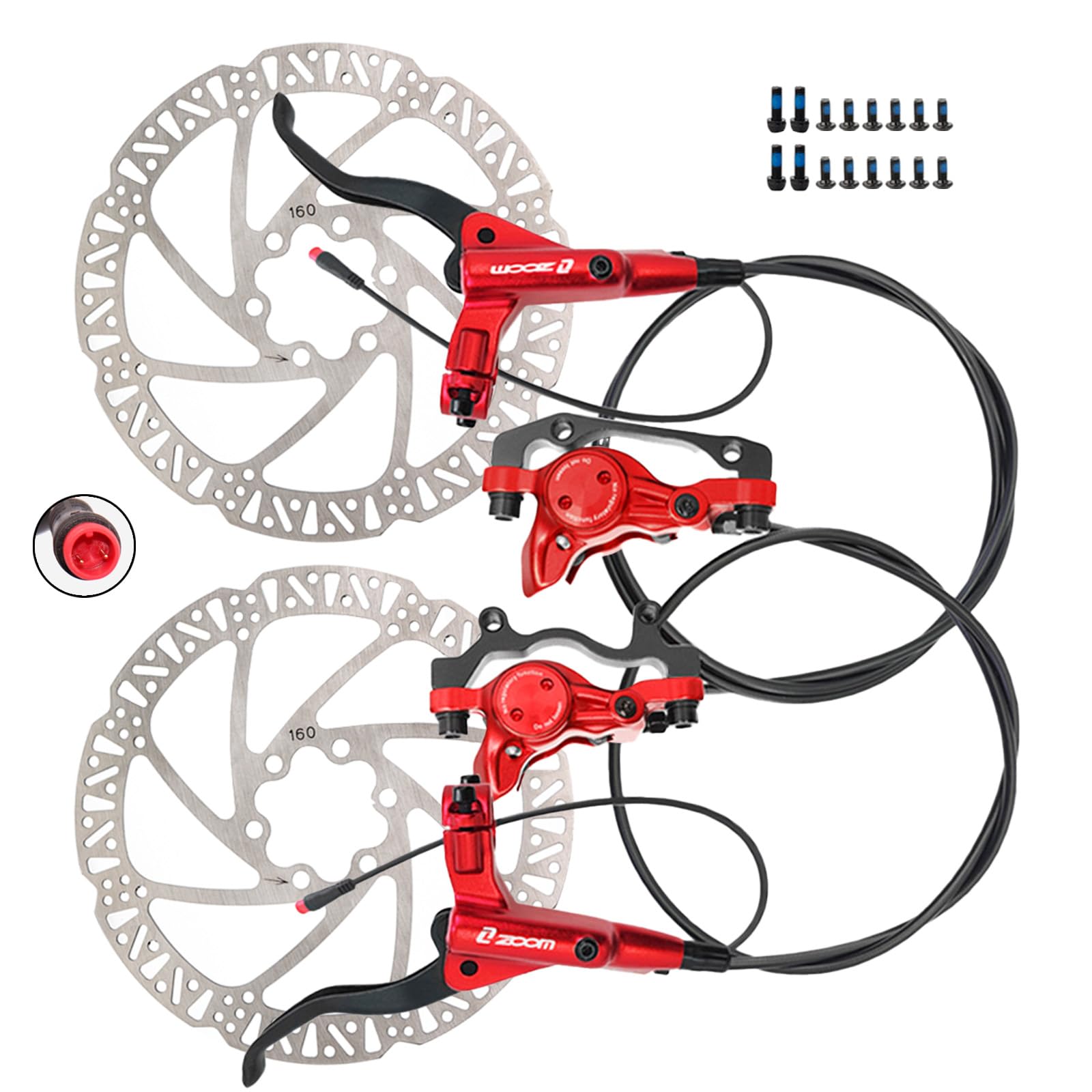 Photo 1 of PeakRider Zoom eBike Hydraulic Brake Upgrade Kit – 2/3 PIN Male Waterproof Power-Off Sensor Connector, Pre-Bled Brake Levers & Calipers with 160mm Rotors