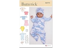 Butterick Infants' Jacket, Tops, Dress, Rompers, Diaper Cover and Hat Sewing Pattern Kit, Design Code B6970, Sizes XXS-XS-S-M
