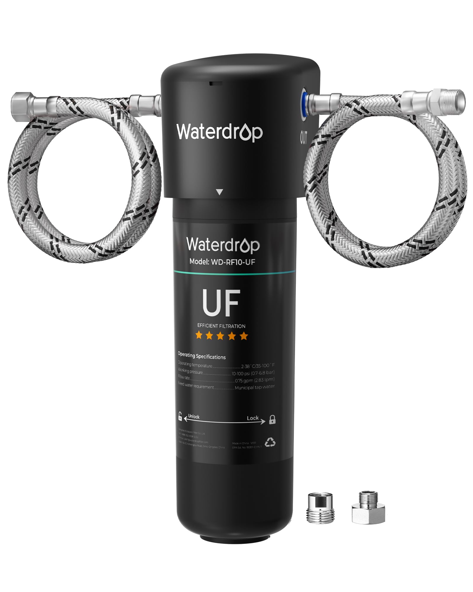 Waterdrop 10UA-UF 0.01 μm Ultra Filtration Under Sink Water Filter for Baçtёria Reduction, 30,000 Liters Chlorine Reduction Capacity, Direct Connect to Kitchen Faucet, Reduce PFAS, PFOA/PFOS