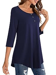 BAISHENGGT Women's 3/4 Sleeve Tunic Tops Button