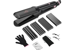 Sixriver Hair Crimper for Women, Hair Waver Hair Straightener Curling Iron Flat Crimping Hair Iron with 4 Interchangeable Pla