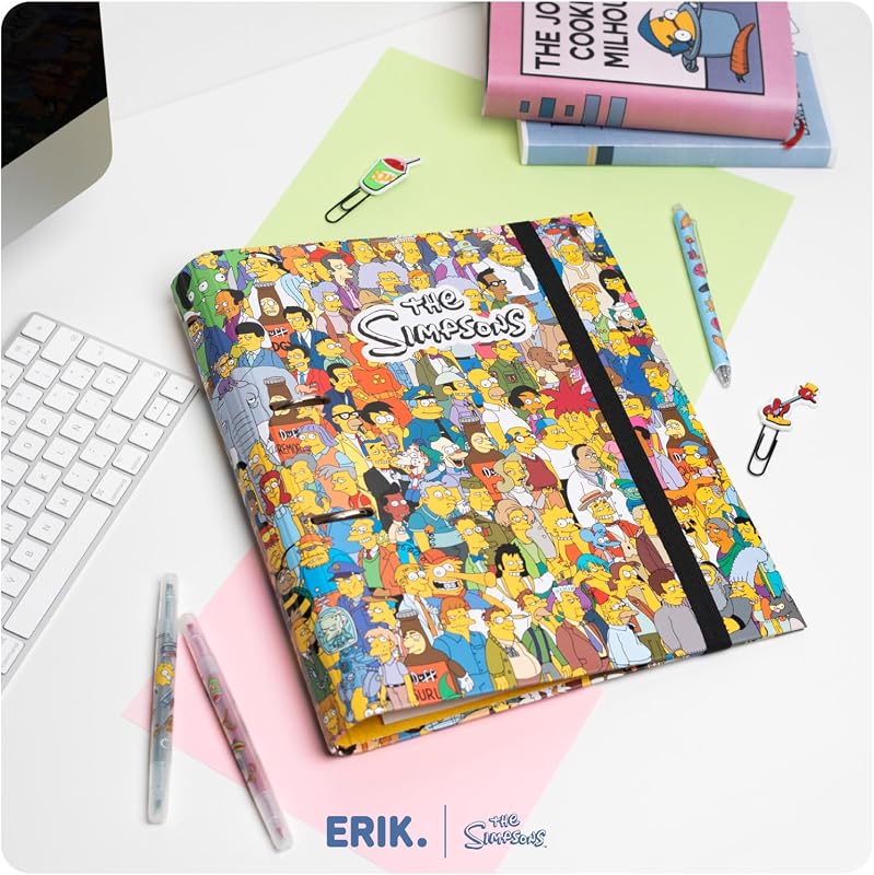 Archivador 2 anillas Simpsons - Carpeta anillas A4 escolar con Tapa Dura y banda elástica | Material escolar y papeleria Vuelta al Cole