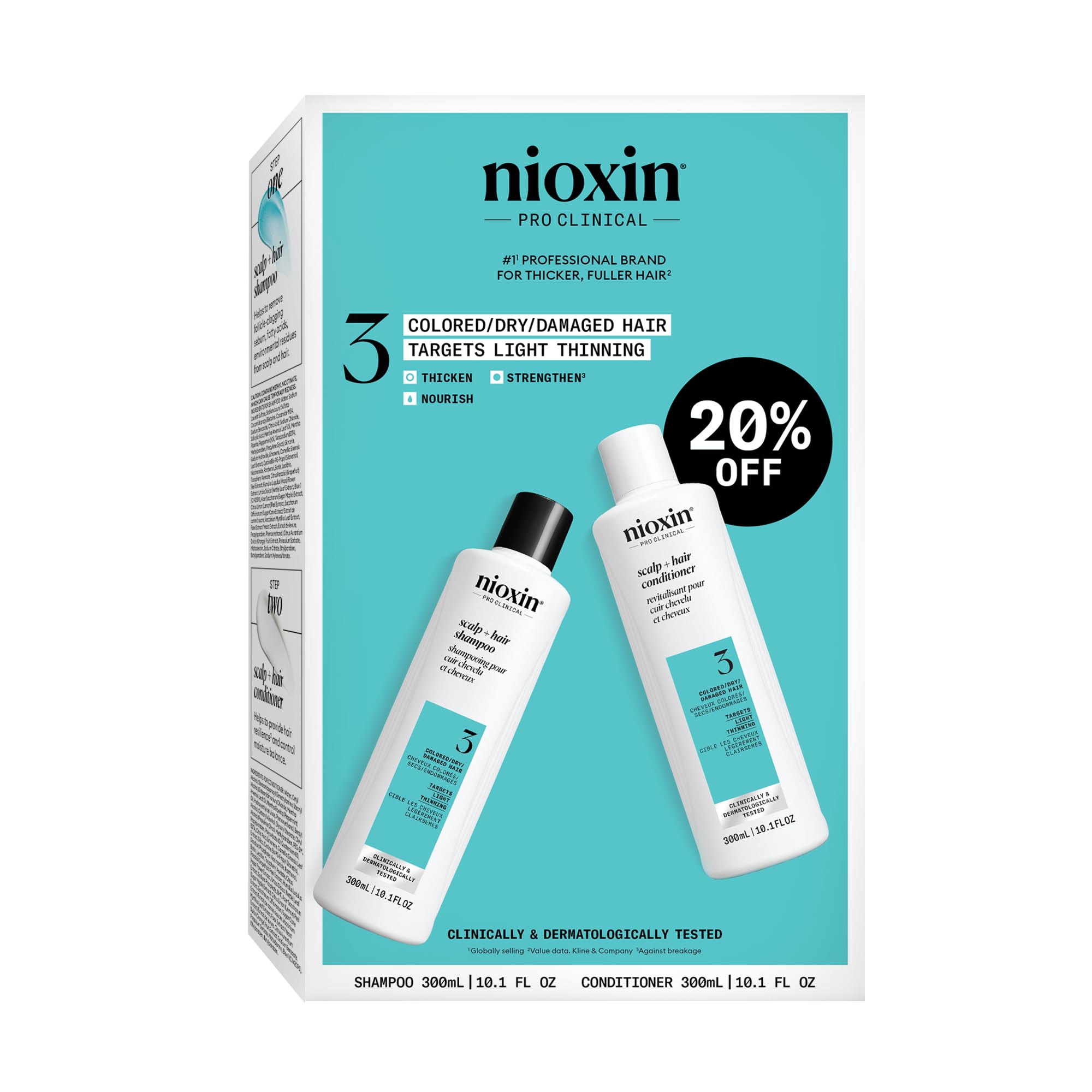Photo 1 of **HALF EMPTY** Nioxin Duo Kit | System 3 Scalp + Hair Thickening Shampoo & Conditioner, 10.1 Fl Oz Each | For Colored, Dry, & Damaged Hair with Light Thinning