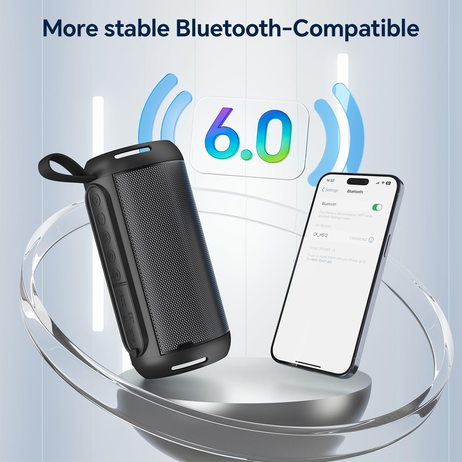 FULMINARE Portable Bluetooth Speaker with 26W HD Sound, Speakers Bluetooth Wireless 6.0, AUX&TF-Card&USB Input, LED Lights, IPX5 Waterproof, 16H Playtime for Home/Outdoor/Party, Birthday Gift (Black)