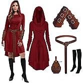 rumnigh Womens Renaissance Costumes Medieval Vintage Hooded Dress, Gothic Costume Fancy Dress for Halloween, Carnival