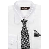 Alberto Danelli Boys Dress Shirt with Matching Tie and Handkerchief, Long Sleeve Button Down, Pocket