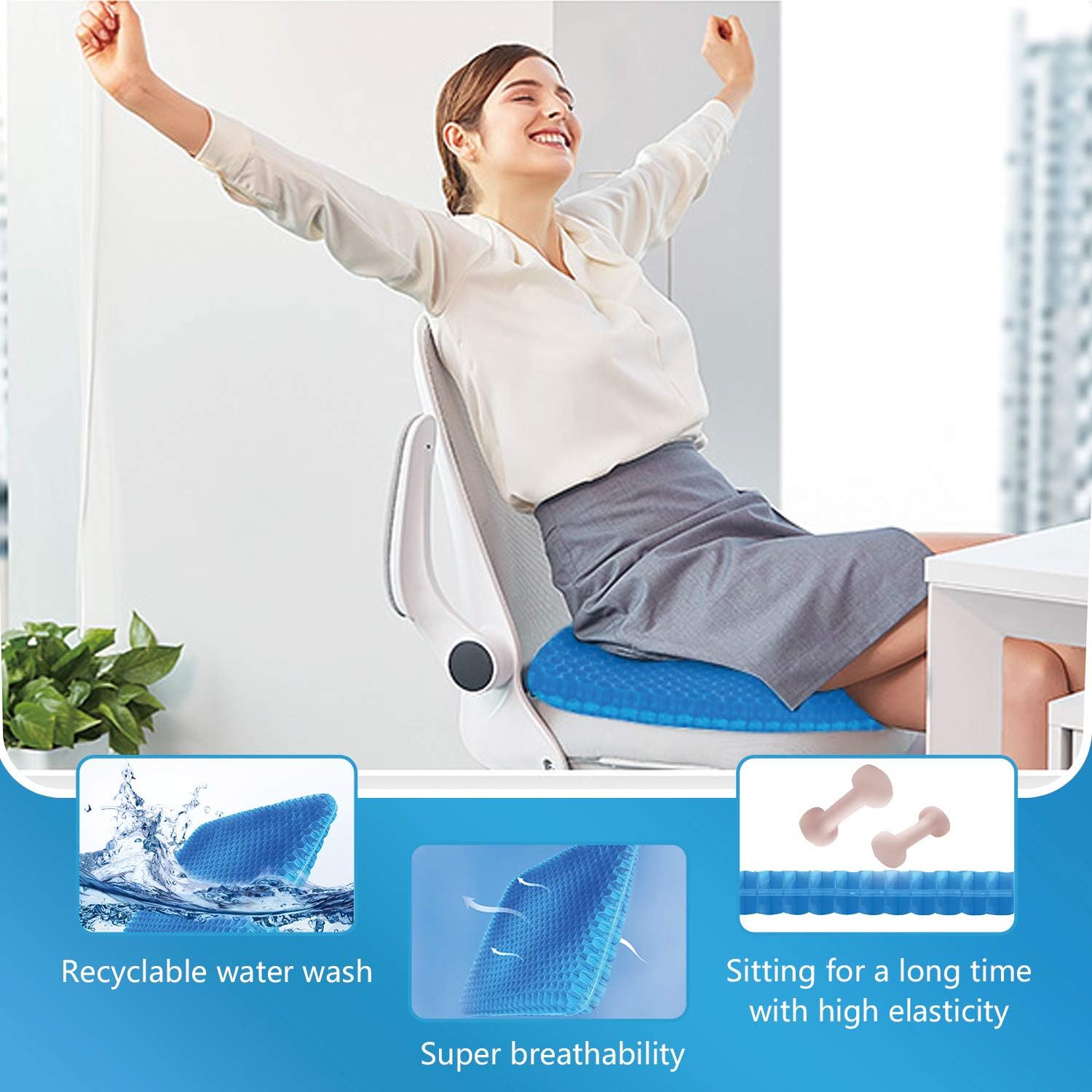 SESEAT Gel Office Chair Cushion, Seat Cushion Breathable Design for Car, Office, Wheelchair, Truck, Gel Seat Pad Cushion: Health & Personal Care