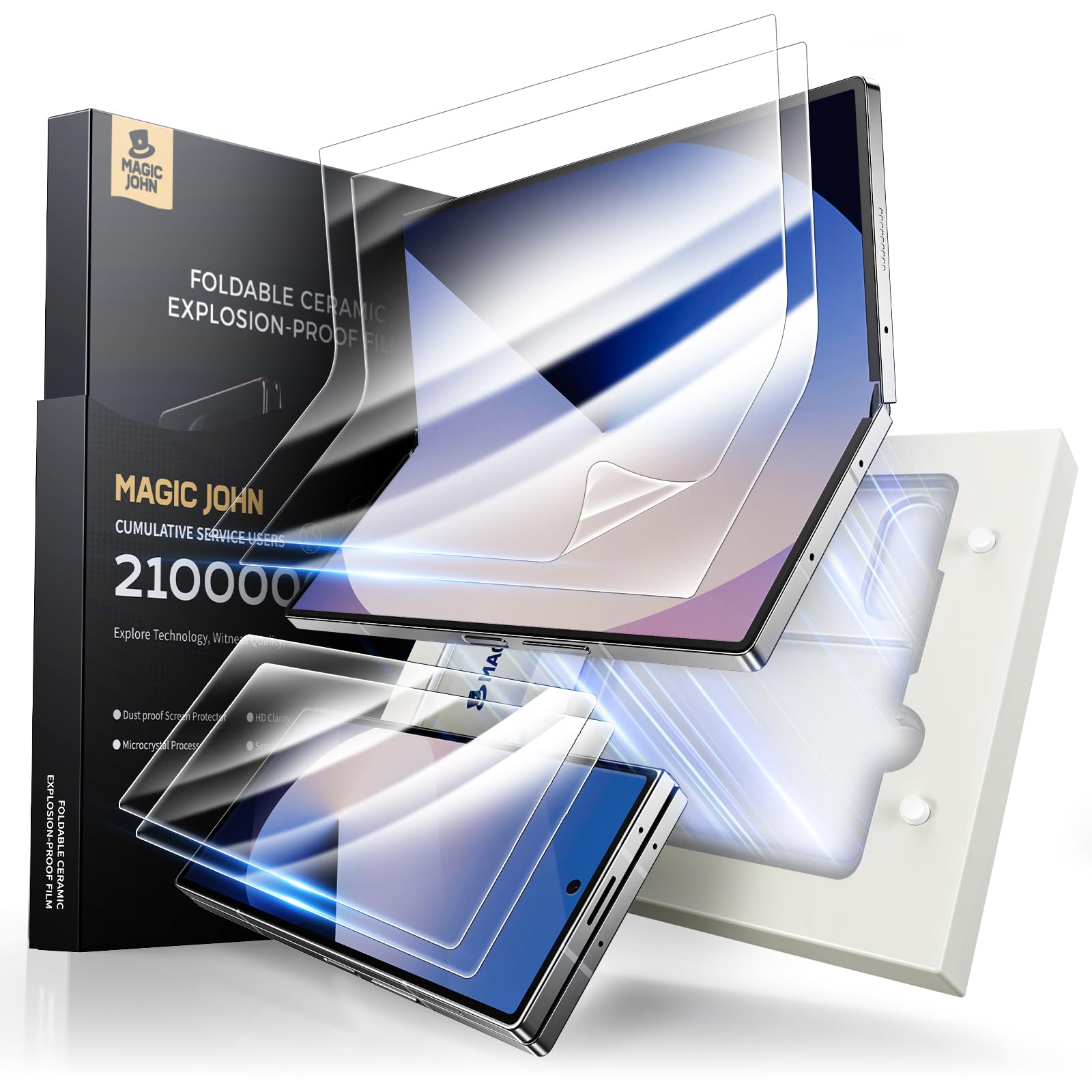 MAGIC JOHN for Samsung Galaxy Z Fold 6 Screen Protector [Not Glass], 2 Pack Inner Flexible PET Film & Front Film with Auto Align Mounting Frame Kit, Full Coverage, No Creases, Bubble-Free, HD Clear