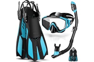 Odoland 4 in 1 Snorkel Set, Snorkeling Packages,Snorkeling Gear for Men Women,Sky Blue/Black
