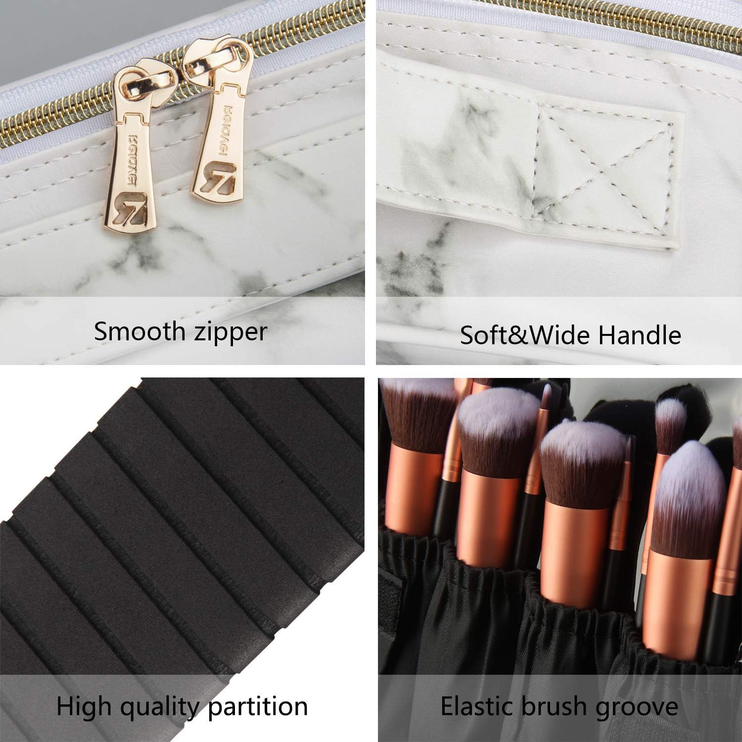 Relavel Marble Makeup Bag Large Makeup Organizer Bag Travel Train Case Portable Cosmetic Artist Storage Bag with Adjustable Dividers for Cosmetics Makeup Brushes (Marble Pattern)