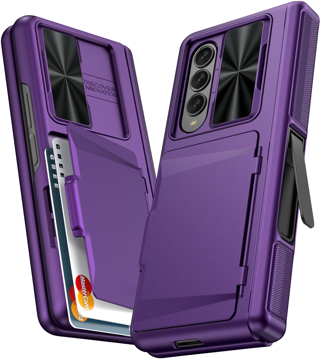 Photo 1 of GBEE for Samsung Galaxy Z Fold 4 Case with Card Holder & Hinge Protection & Metal Kickstand & Slide Camera Cover & Screen Protector, Full-Body Protective Case for Galaxy Z Fold 4 2022 (Dark Purple)