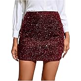 RoseSeek Women's Glitter Sequin Bodycon Mini Skirt High Waisted A Line Skirt Party Outfits
