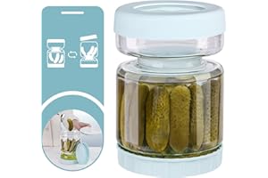 WhiteRhino Pickle Jar with Strainer Flip,51oz Glass Pickle Container with Strainer,Hourglass Pickle Flip Jar,Leakproof Pickle holder Pickle Storage Pickle Juice separator Jar for Olive,onions,gherkin