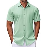 COOFANDY Mens Dress Shirts Button Down Short Sleeve Shirt Summer Shirts Business Casual Wedding Shirt
