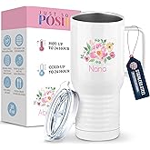Just So Posh Nana Flowers Tumbler, Travel Coffee Mug with Handle and Slider Lid, White 20 oz Polar Camel, Stainless Steel, Vacuum Insulated