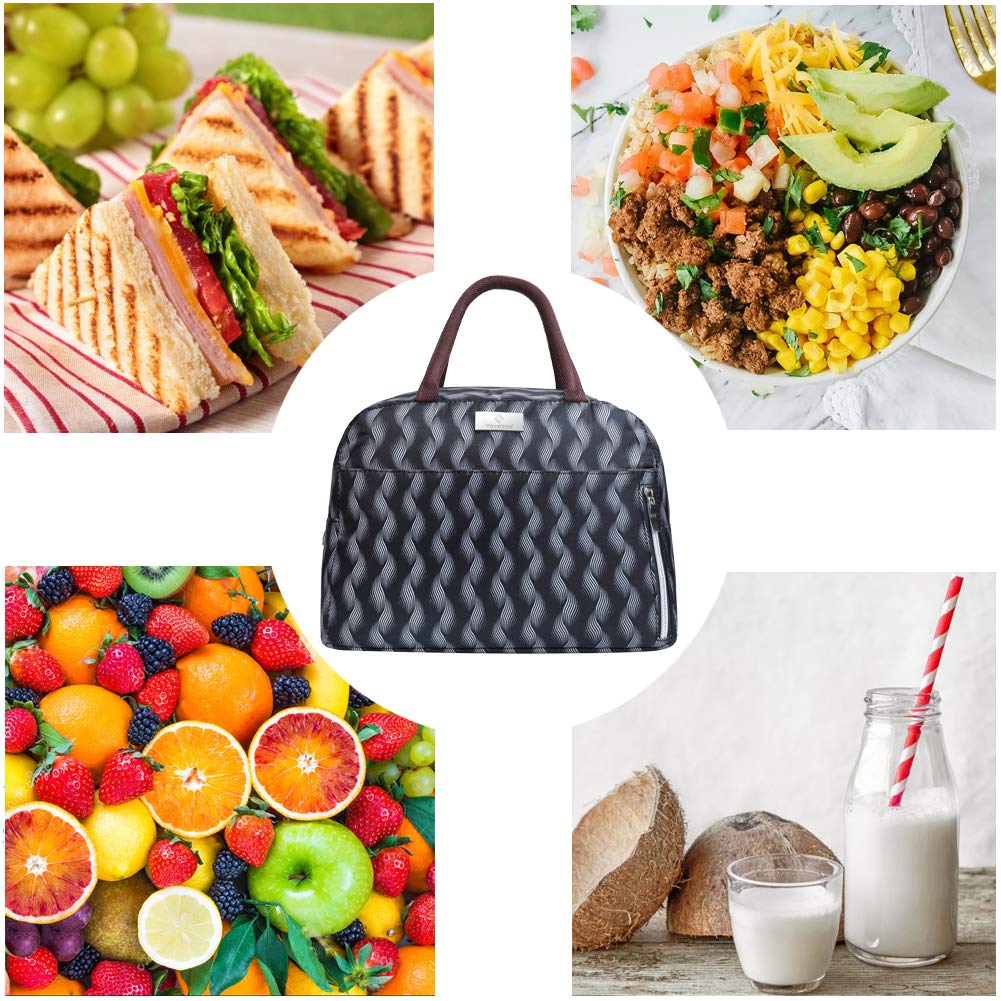 Lunch Bag Insulated Lunch Box Tote Bag Lunch Organizer Lunch Holder For Women/Men/Beach/Party/Boating/Office/Fishing/Picnic(Black)