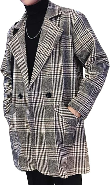 Amazon ニカ アウター チェスターコート メンズ トップス 長袖 韓国風 トレンチコート ゆったり 着痩せ チェックコート 折り襟 二つボタン 春秋 ショートジャケット カジュアル 通勤 コート ジャケット 通販