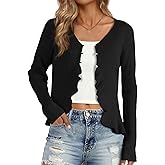 Allegra K Ruffle Cardigan for Women's V Neck Long Sleeve Open Front Sweater Knit Bolero Shrugs