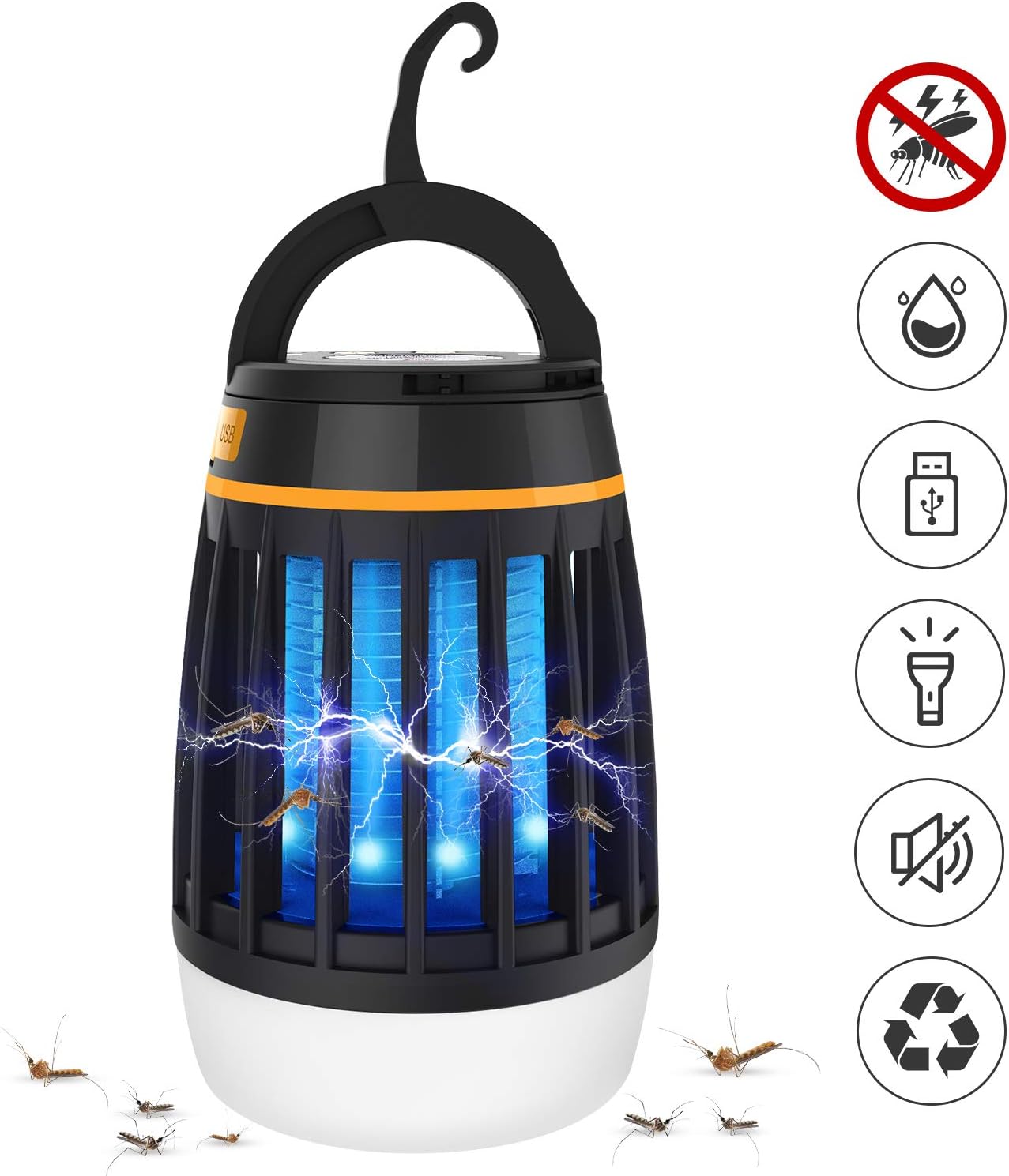 Dkinghome Mosquito Zapper Light For Camping 3 In 1 USB Rechargeable Capacity 2200mAh - Black