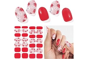 DUKASOU Semi Cured Gel Nail Strips, Red | 28 pcs Gel Nail Strips Work with Any UV Lamp, Salon Quality UV Nails Stickers, Easy to Apply for Home Nails DIY