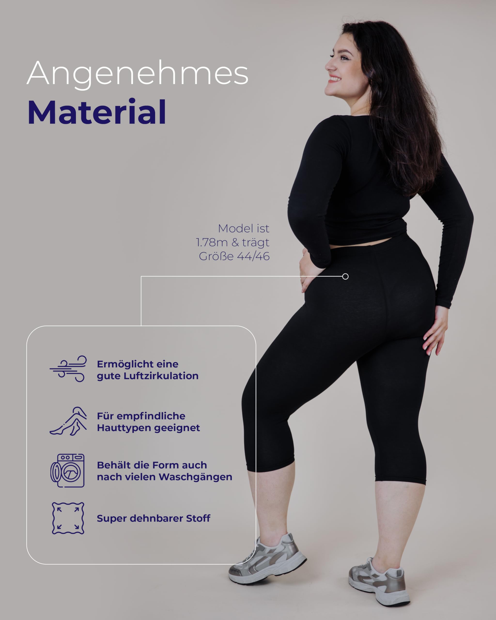 SES Capri Leggings Damen Schwarz (44/46) 2er Pack aus Baumwolle/blickdichte Damen Capri-Leggings/elastische Damen Leggins 3/4 lang Baumwolle/Damen Capri Leggings mit Perfekter Passform 4