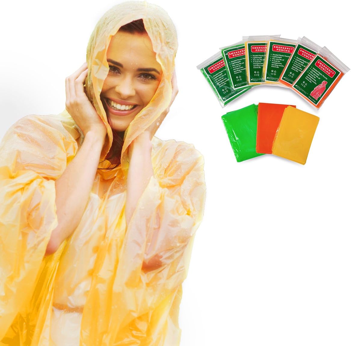 Always Prepared Lightweight Rain Ponchos with Hood (6 Pack) Disposable, Waterproof Gear for Family, Travel, Camping, Hiking, Fishing, and Outdoors - Emergency Survival Cover Shelter