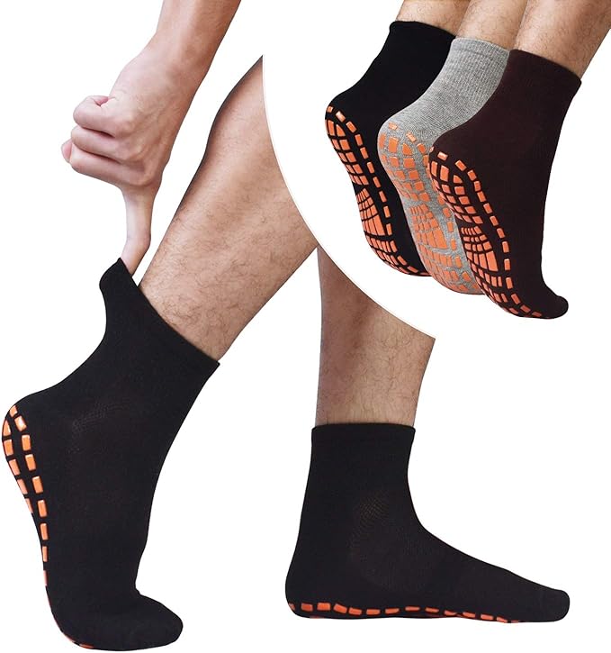 Non Slip Socks for Men House Socks with Grips 3 Pairs AntiSkid Yoga