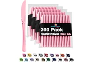 Party Solids Pink Plastic Knives 200 Pieces Pink Knives Disposable Utensils Heavy Duty Plastic Cutlery Set Disposable Cutlery