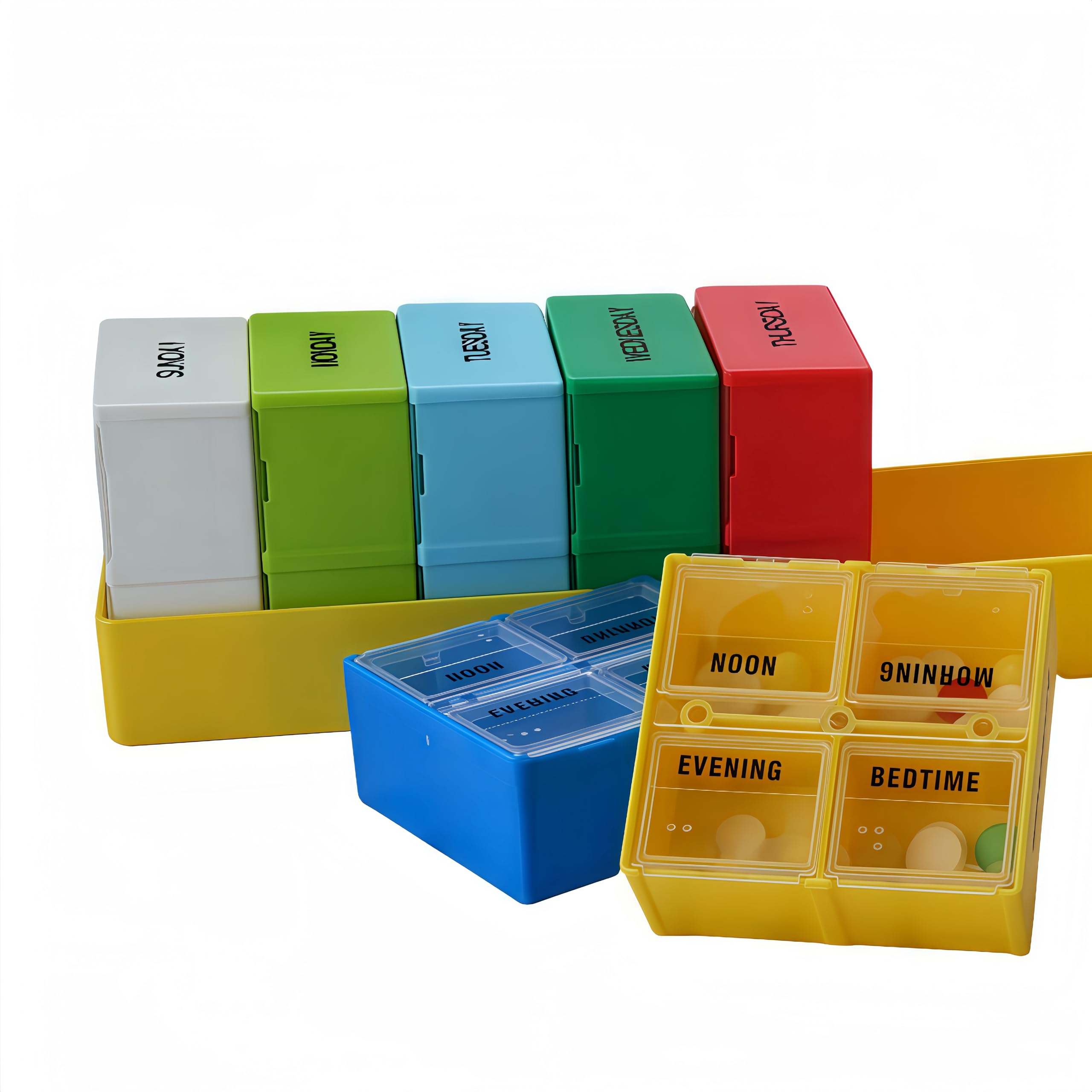 Photo 1 of Quantang Large Weekly Pill Case, 7-Day Pill Case Compartments, Pill Organizer 4 Times Daily, 4-A-Day Pill Container, Secure Compartments, 7.8 x 2.3 x 2.3 in, Yellow