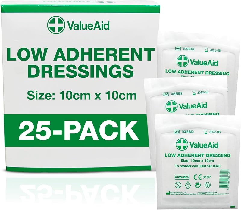 Value Aid Low Adherent Dressing Pads 10x10cm Hypoallergenic Sterile 25 Pack