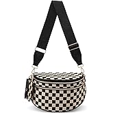 Duyijiff Crossbody Bum Bags for Women - Checkered Cross Body Bumbags Large Fanny Pack Trendy Belt Purse for Daily (A02 Black)