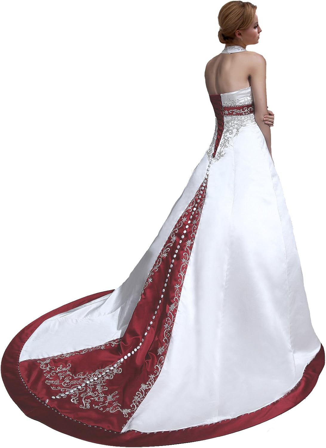 white burgundy wedding dress