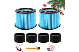NETEZZA vf3500 Filter fit for riged 4 Gallon Shop Vacuum, Washable and Reusable Replacement Filter for 3/4/4.5 Gallon Wet Dry Portable Vacuums, 2 Pack,4 pre-Filter,1 Brush