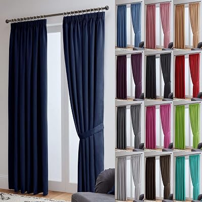 John Aird Blackout Curtains Navy 90 x 54 Two Panels Pencil Pleat Tie Backs