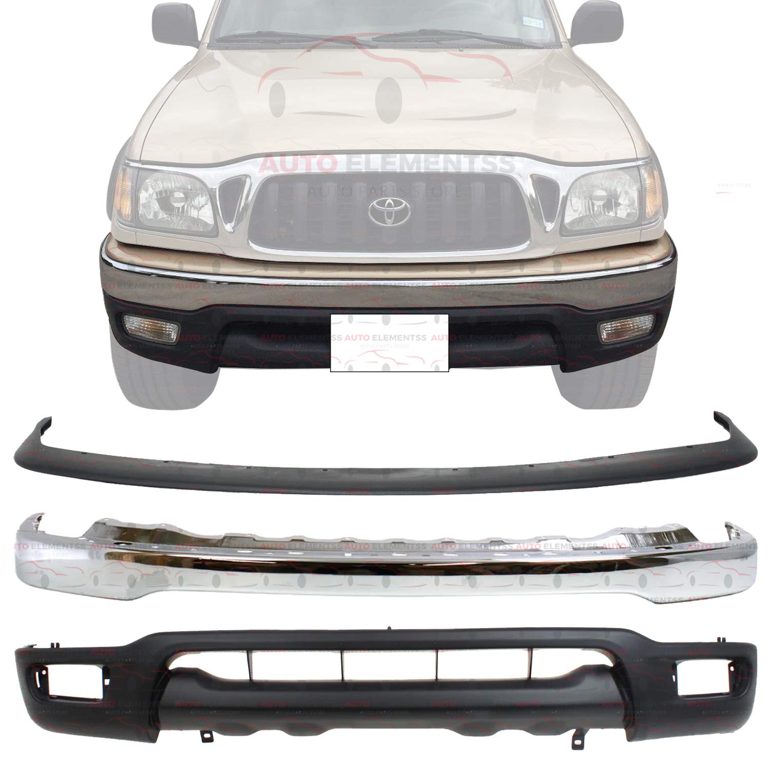 Front Bumper Primed + Filler + Valance + Brackets For 2001-2004 Toyota Tacoma