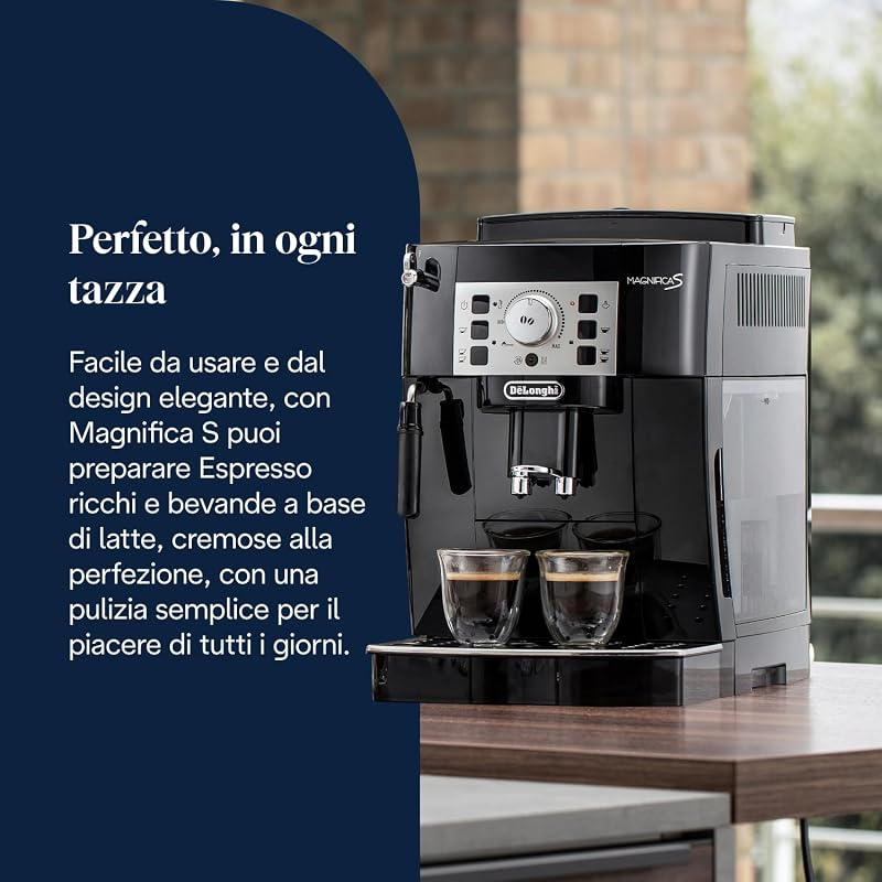 Magnifica S ECAM22.110.B, Macchina da caffè Automatica, Chicchi macinati al momento, 4 Bevande One Touch, Montalatte classico, Spegnimento Programmabile, Nero