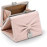 Denovin Wallet Women, Bow Pink Trifold Wallets, Small Cute Coin Purse for Woman, Coquette Credit Card Holder and Cash Bag for Ladies (Pink)